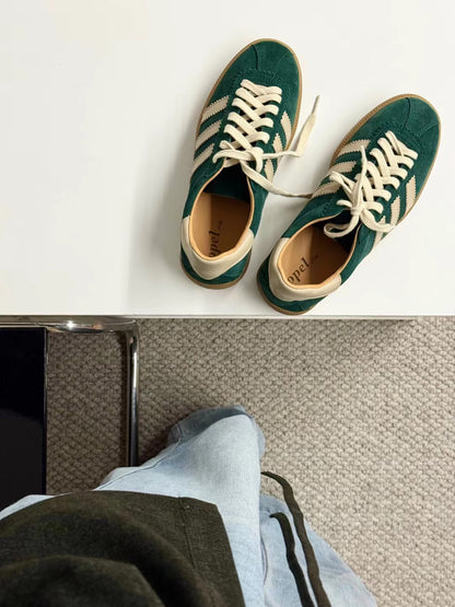 // 復古配色真皮平底運動鞋