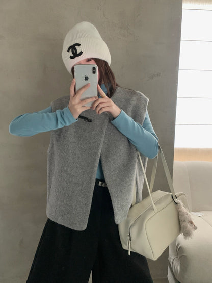 // 60%綿羊毛單鈕扣馬甲背心