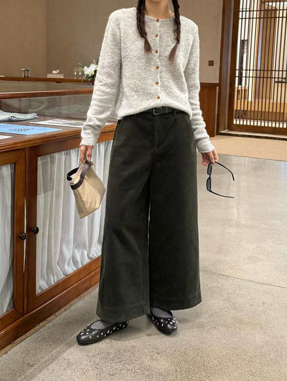 // 顯瘦版型燈芯絨直腳九分褲(連腰帶)