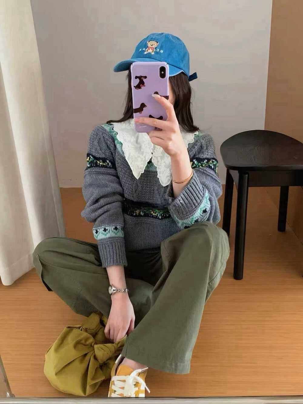 // 30%綿羊毛超美撞色花紋毛衣