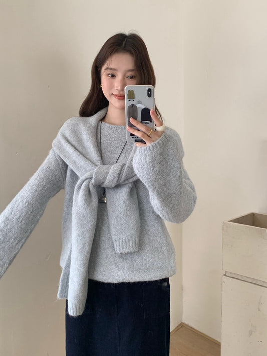 // 慵懶感寬鬆款連頸巾毛衣