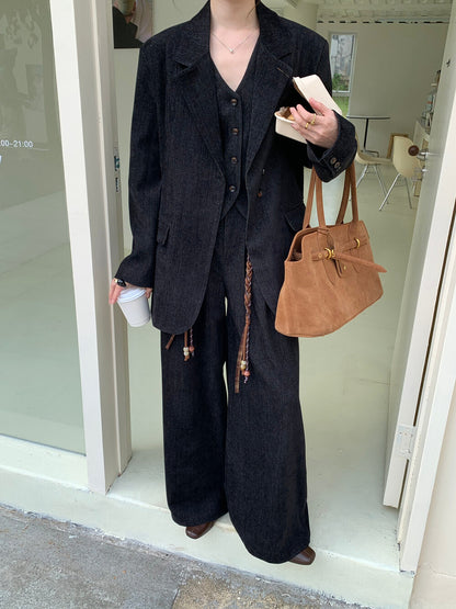 // 超美雪尼爾絨馬甲+褲+外套SET(外套可分開單買)