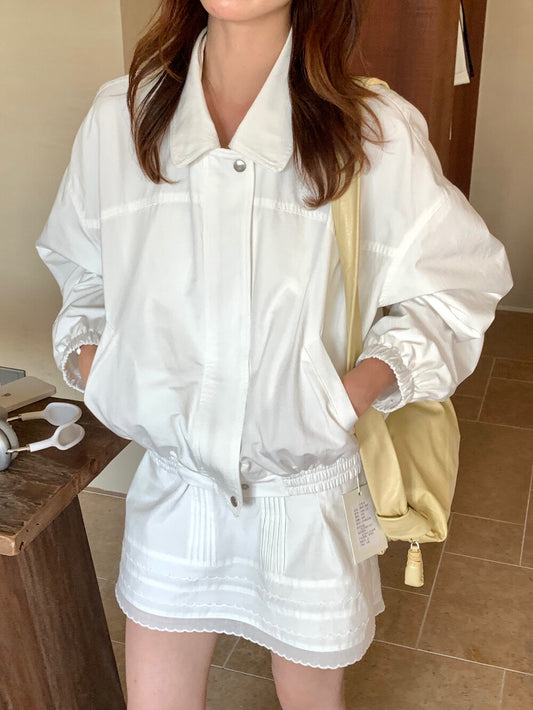 // 運動休閒風翻領拉鍊外套