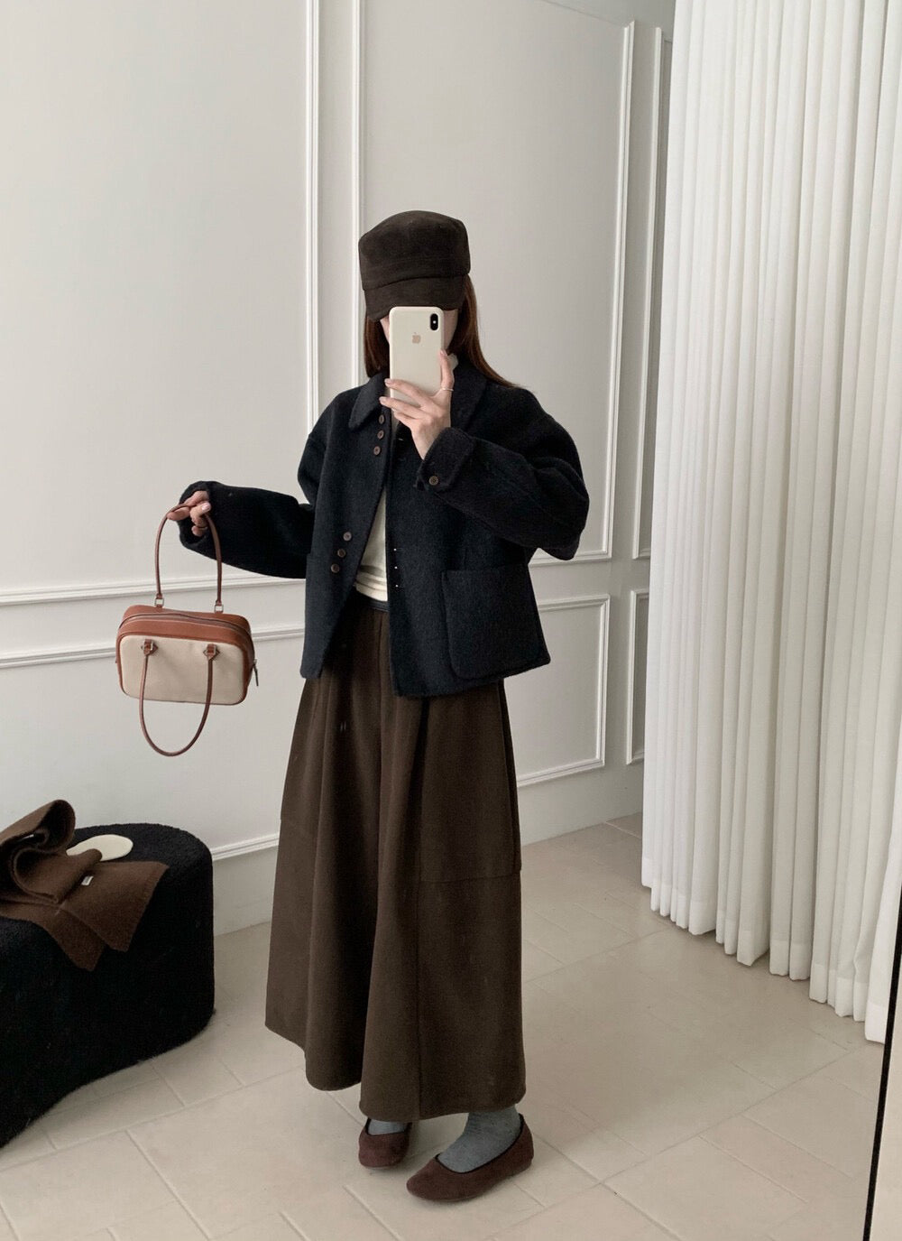 // 70%wool設計感鈕扣雙面手工外套