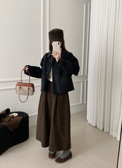 // 70%wool設計感鈕扣雙面手工外套