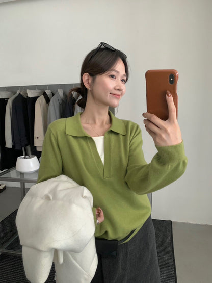 // 自帶造型假兩件小v翻領NT