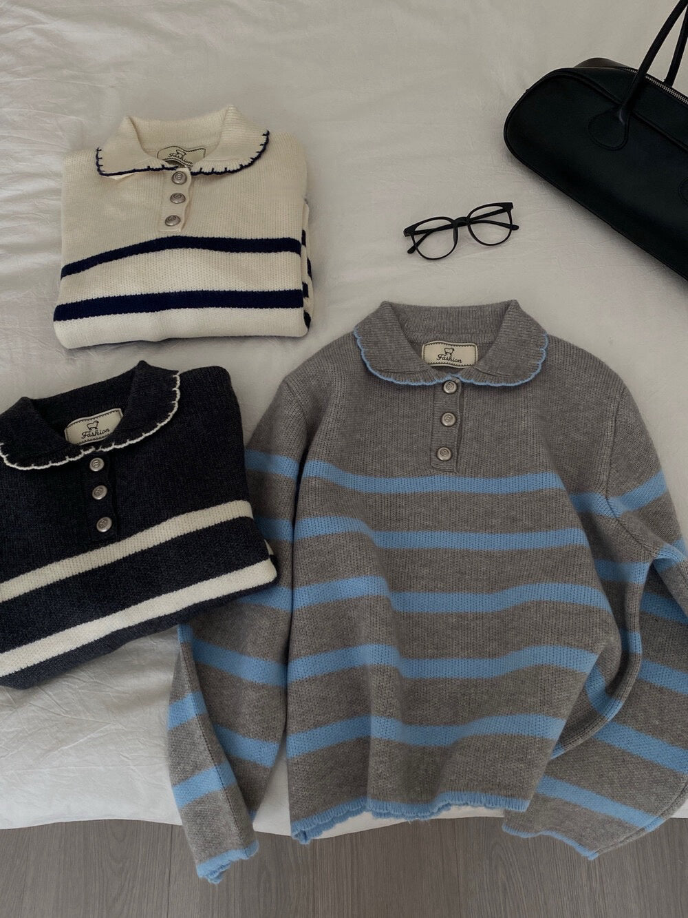 // 好美的撞色包邊花邊領間條開鈕NT