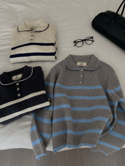 // 好美的撞色包邊花邊領間條開鈕NT