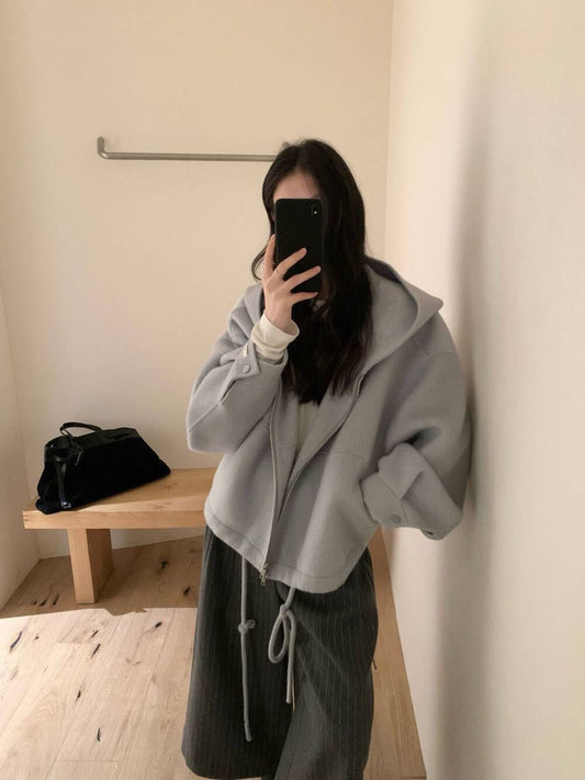 // 100%羊毛低飽和度色調連帽超帥版型手工外套