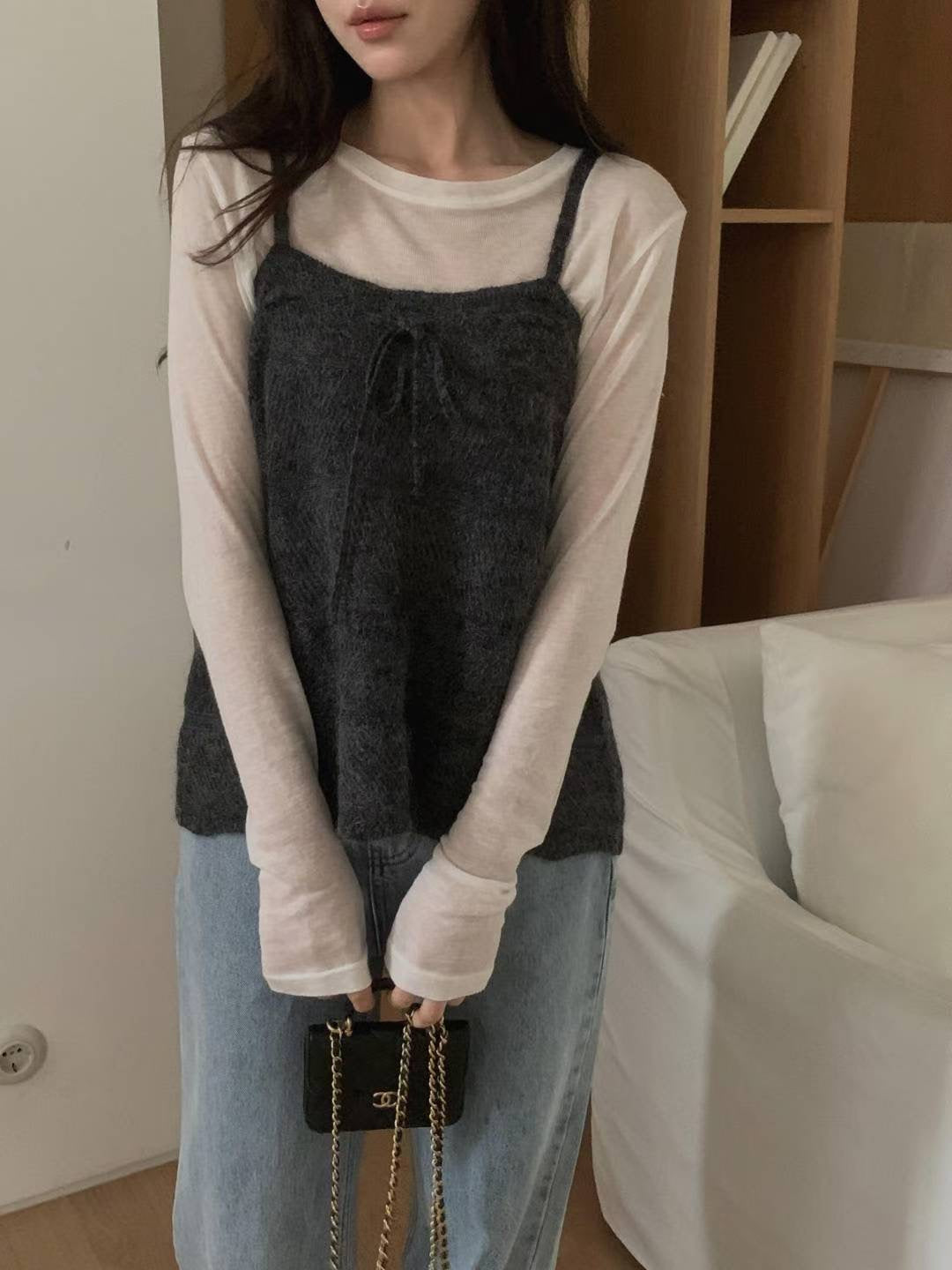 // 可單穿特別織紋針織小吊帶