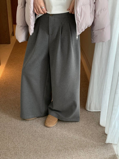 // 壓褶顯瘦加絨闊腳西褲