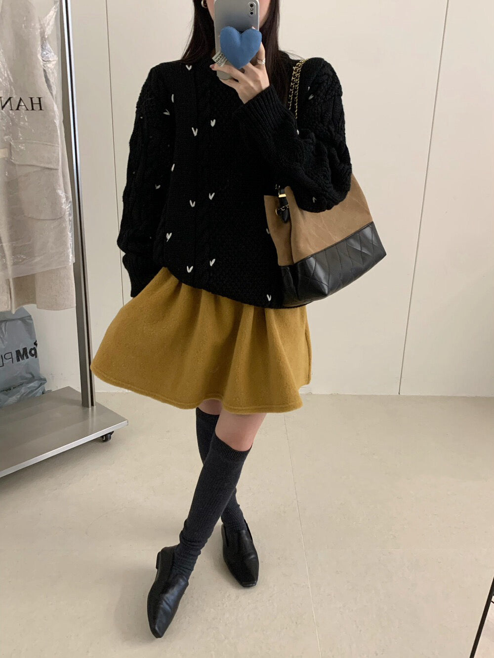 // 5%wool心心刺繡麻花毛衣