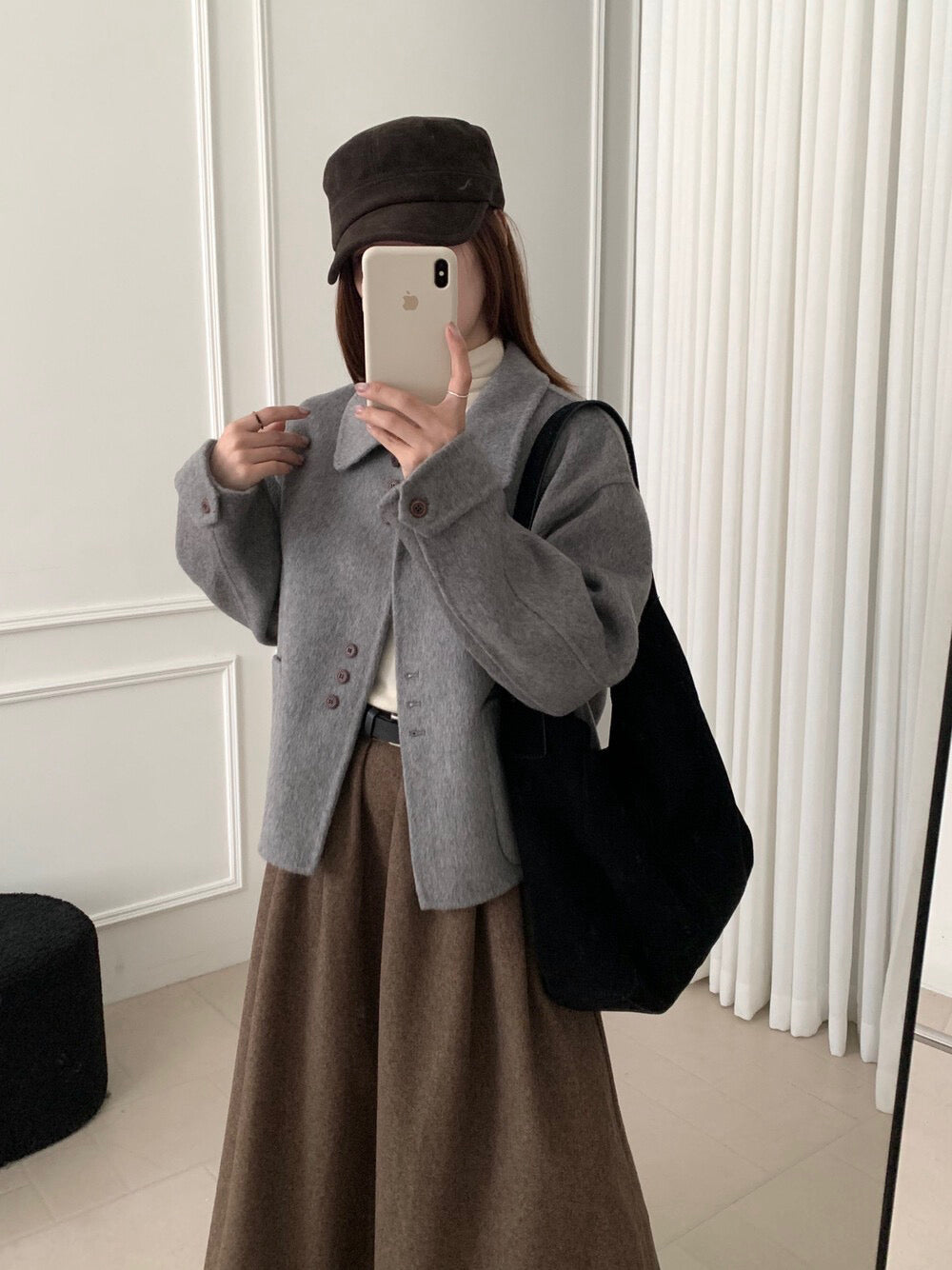 // 70%wool設計感鈕扣雙面手工外套