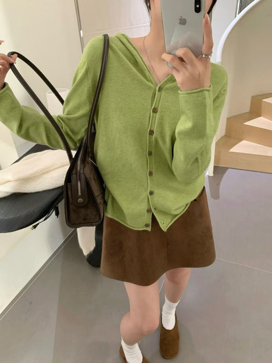 // 顏色美美的連帽薄針織外套