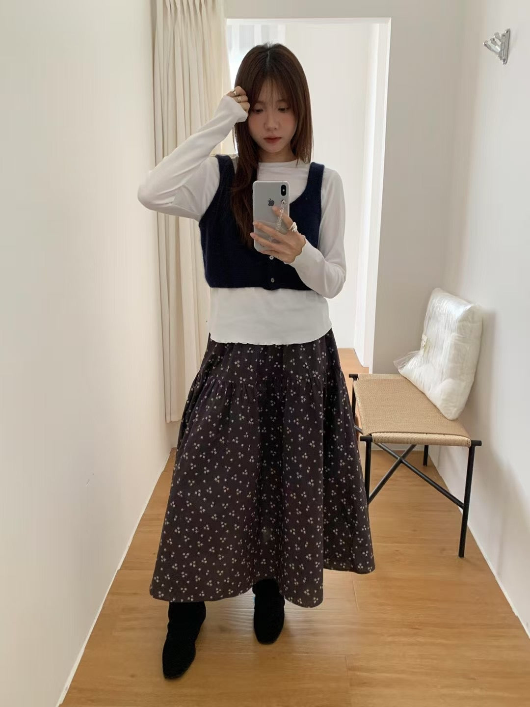 // 小碎花層層中裙