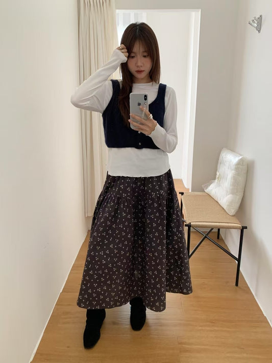 // 小碎花層層中裙