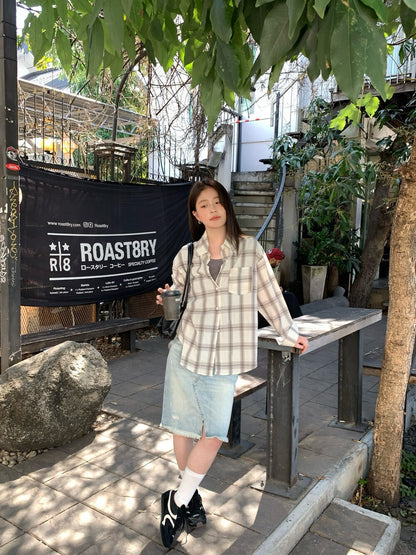 🎙️ 親膚輕薄格紋口袋恤衫