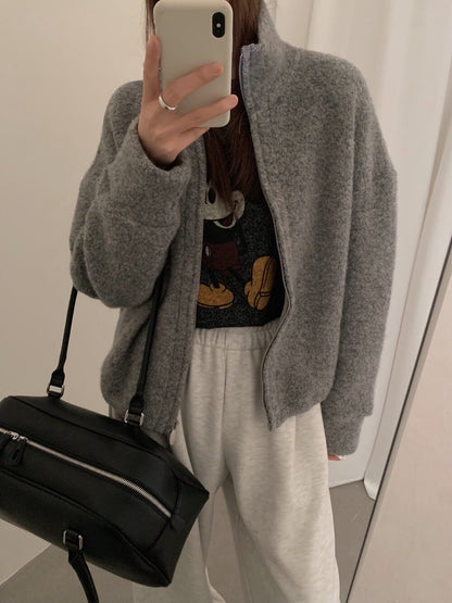 // 85%羊毛下擺可抽繩立領外套