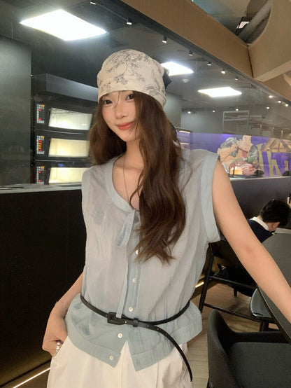 // 親膚lyocell綁帶排扣背心