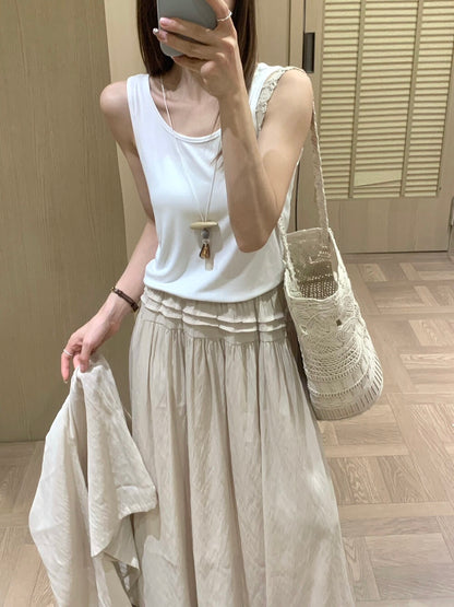 S27 / 超韓綁帶防曬BL+打底背心+壓褶details中裙三件套