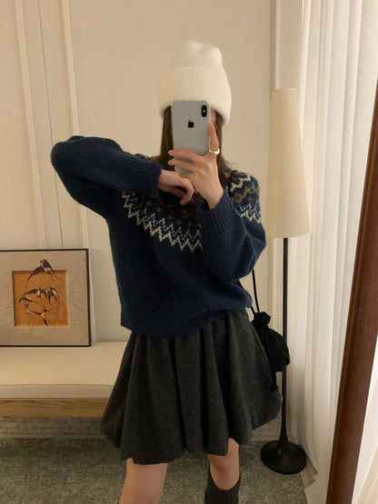 // 20%羊毛聖誕必備花紋圓領毛衣