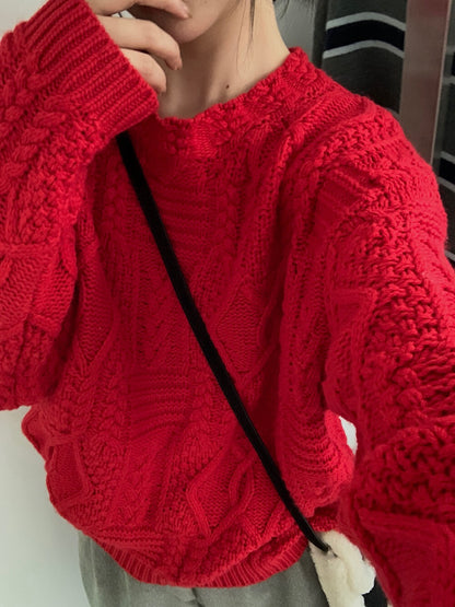 // 35%wool麻花紋慵懶毛衣