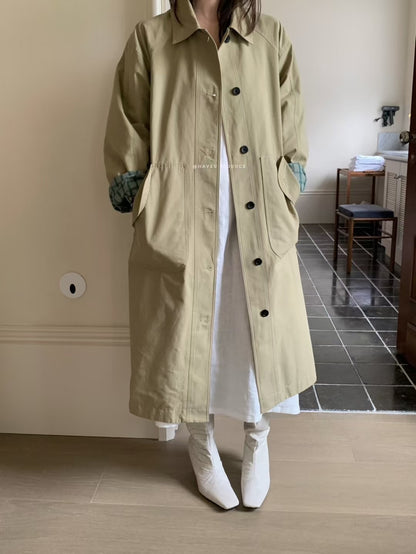 // 超重工純棉格仔內裡長款trench coat