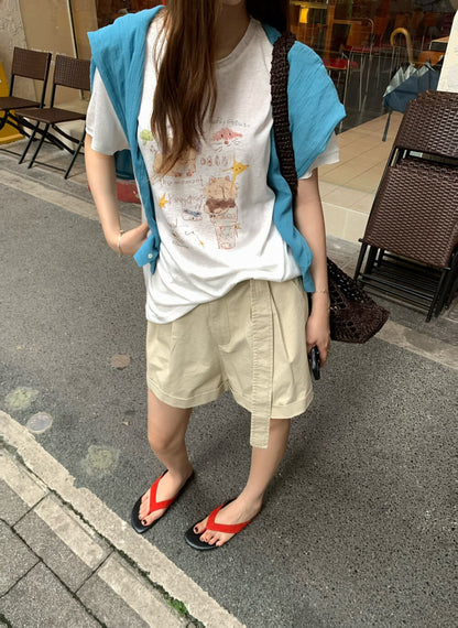 // 可愛手繪lyocell麻短袖TEE