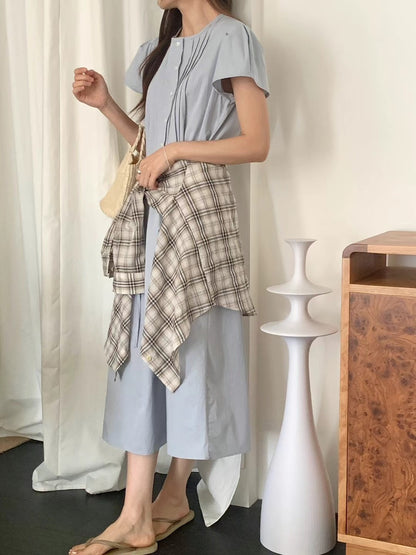 (現貨) // 小廓型袖子壓褶連腰繩恤衫款OPS