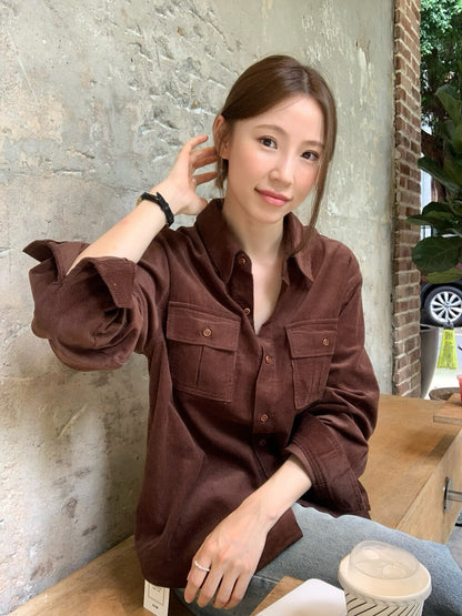 // 霧面感燈芯絨雙口袋SH