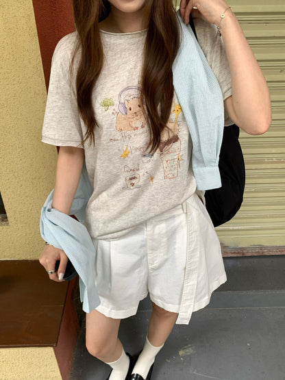 // 可愛手繪lyocell麻短袖TEE