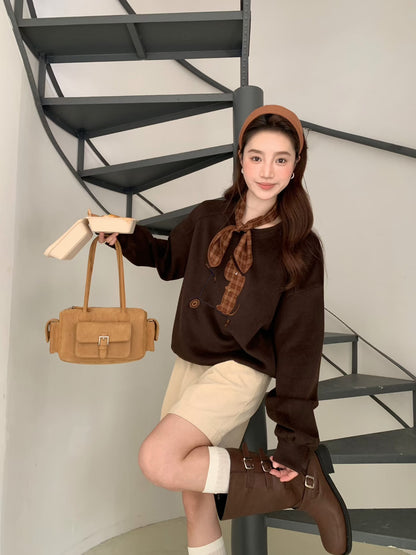 // 滑板小狗連絲巾衛衣