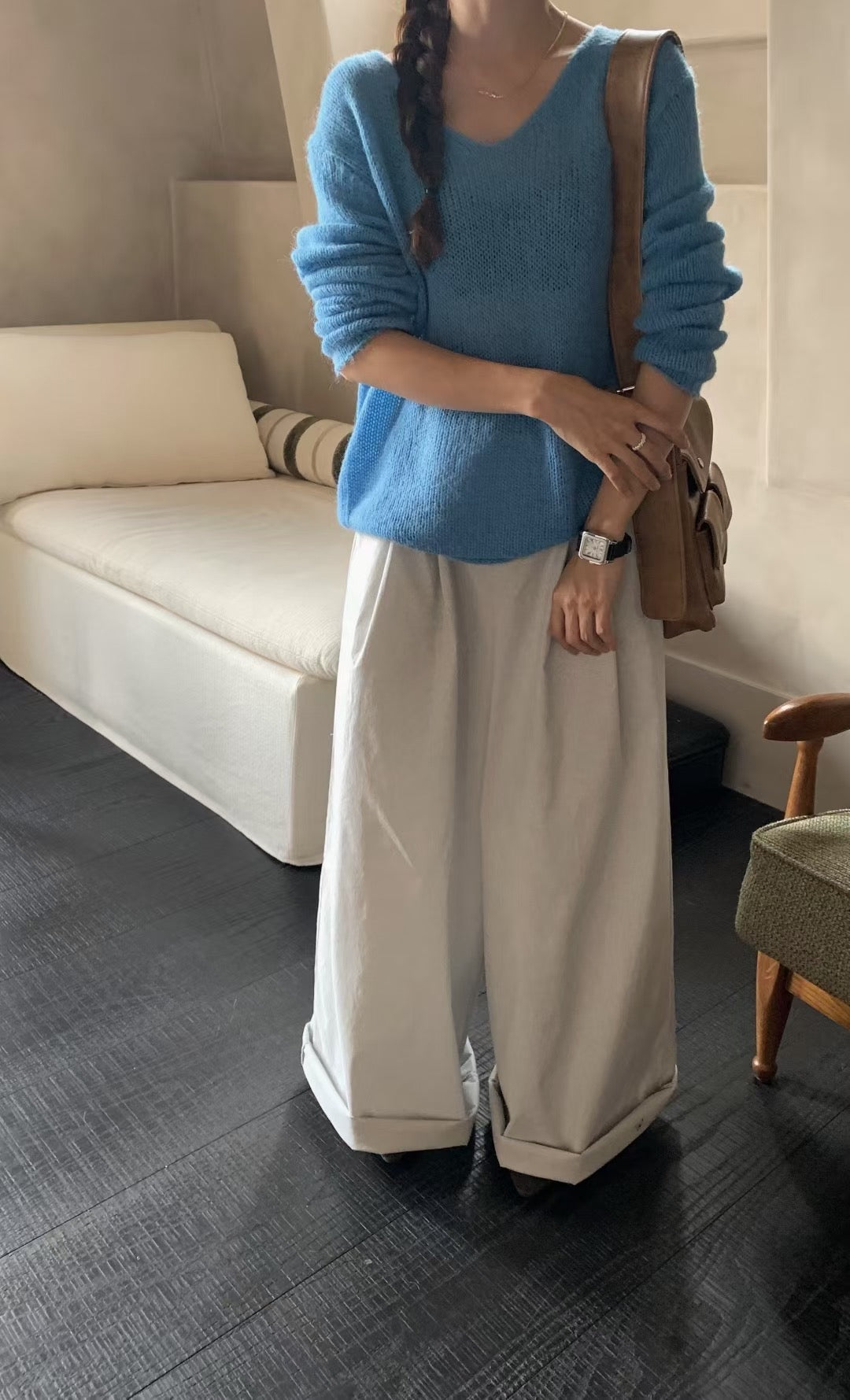 // 鬆弛感肌理布壓褶闊褲