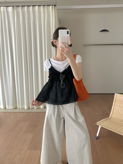 // 精緻壓褶邊lace小吊帶
