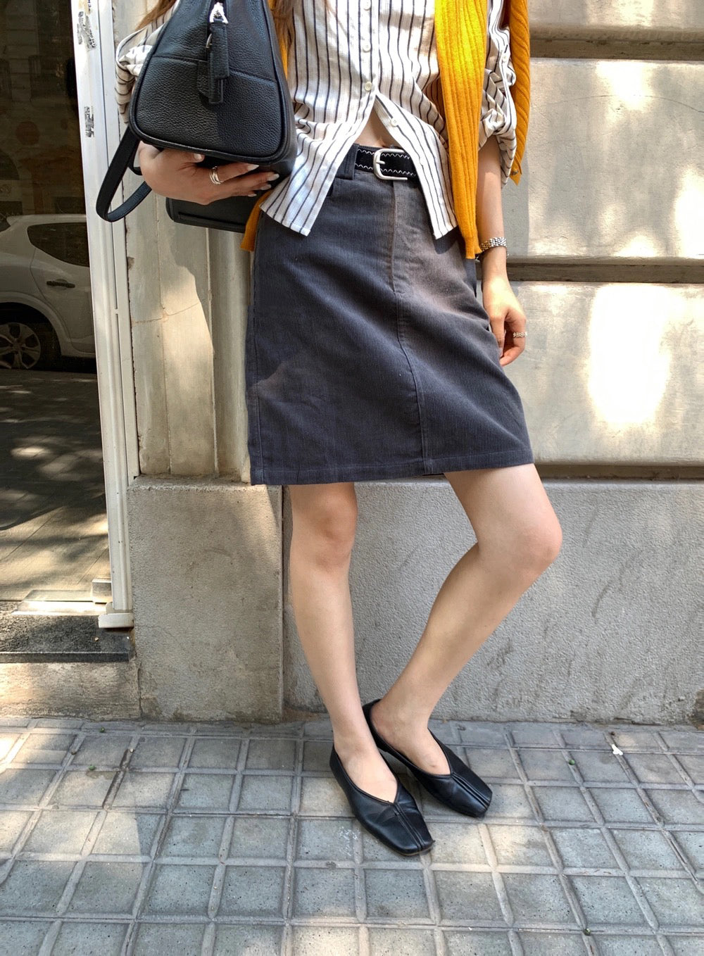 S21 / 復古微A字後口袋燈芯絨短裙(連腰帶)