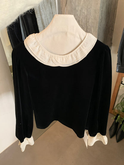 // 拼接荷葉花邊後綁帶絲絨BL