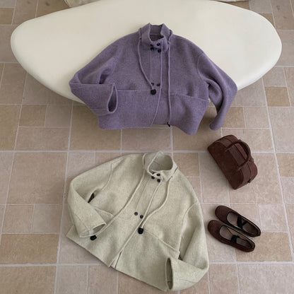 // 100%wool小立領double鈕扣手工外套