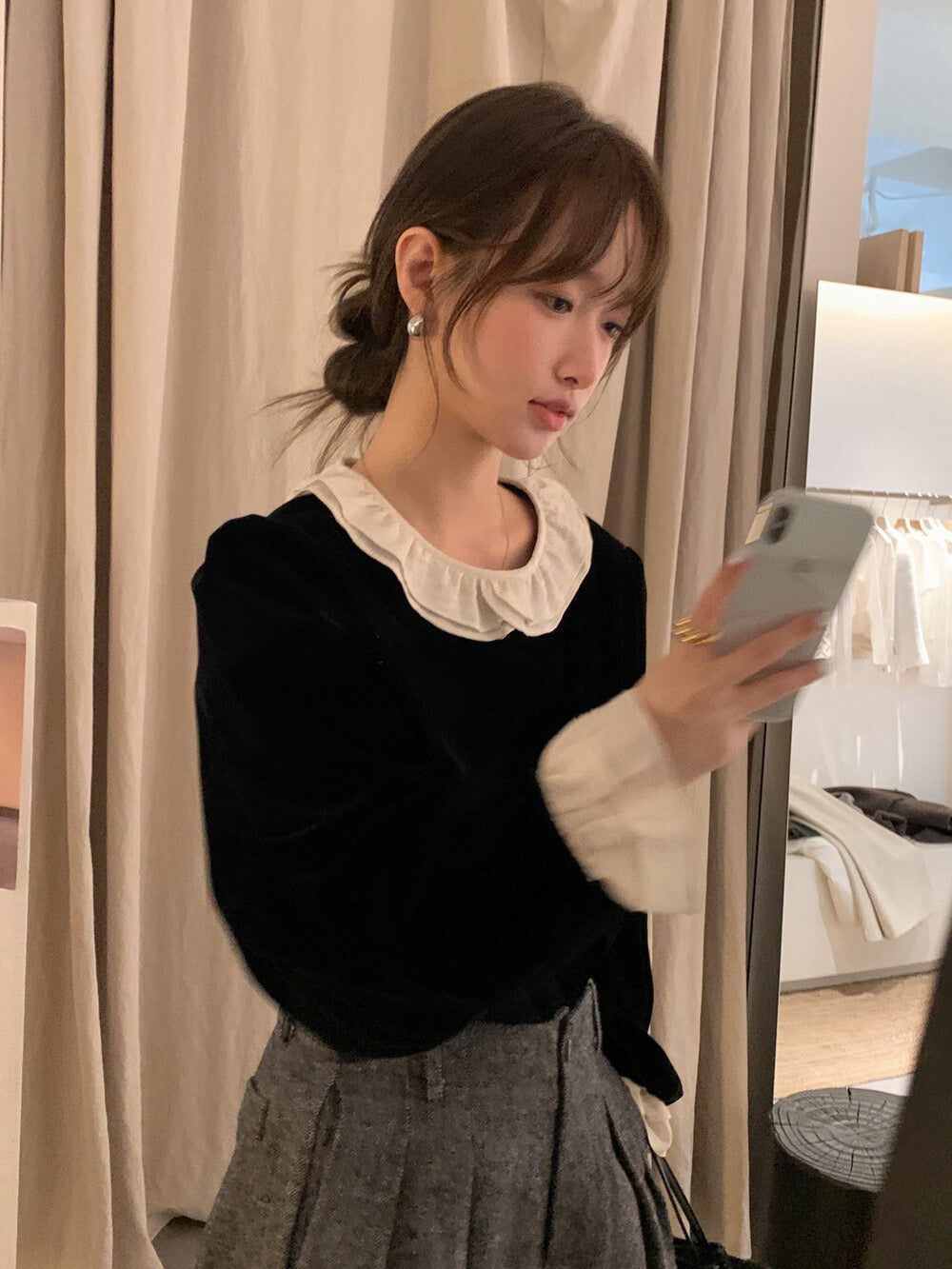 // 拼接荷葉花邊後綁帶絲絨BL