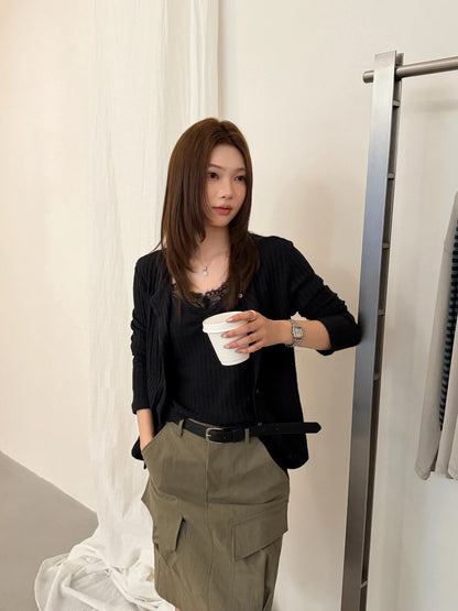T10 / 肌理感直織紋lace邊小吊帶+小外套兩件套