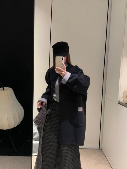 // 100%羊毛可拆針織帽內撞色手工外套