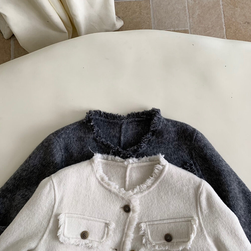 回饋價！// 氣質流蘇邊小香風100%羊毛雙面手工外套