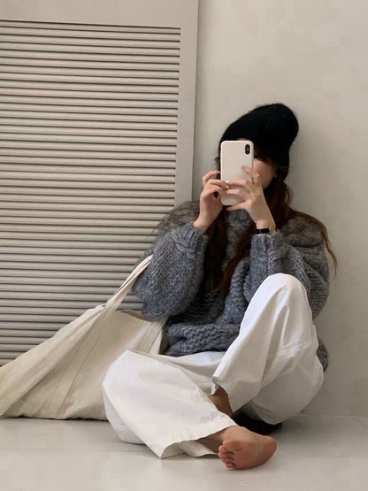 // 20%wool粗棒針麻花慵懶毛衣