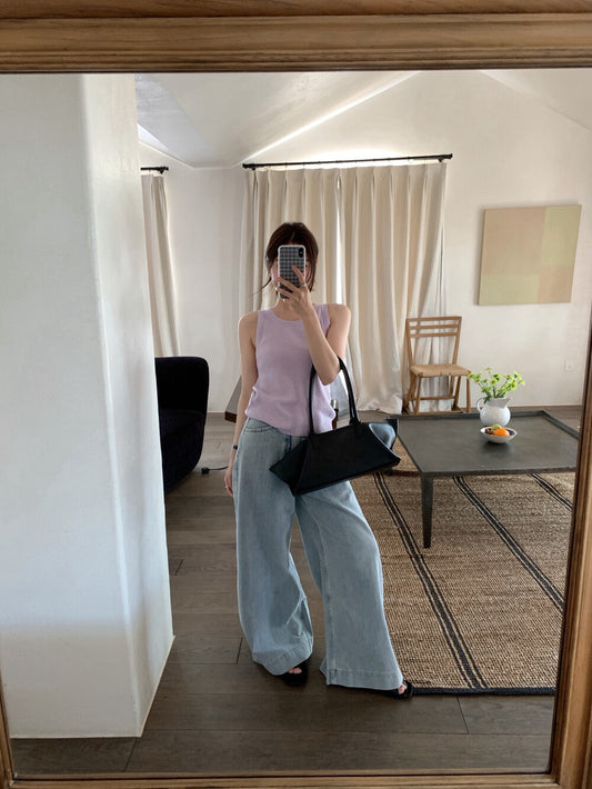 // 超舒服竹節棉軟身牛仔闊褲(連腰帶)