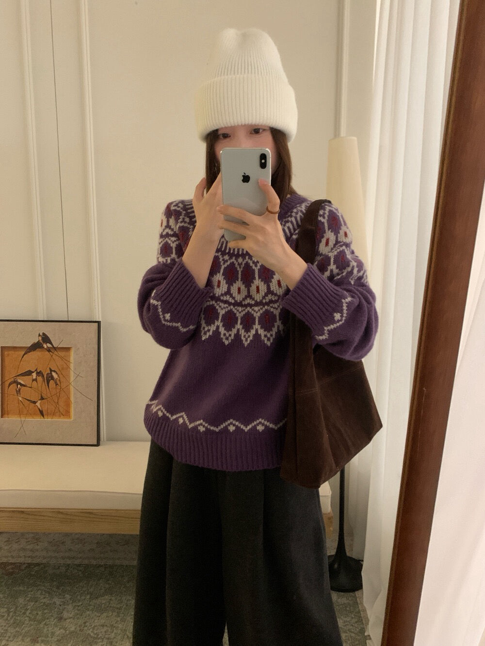 // 30%raccoon超美配色花紋毛衣