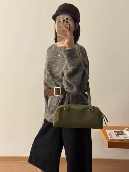 // 真皮麂皮絨bowling bag