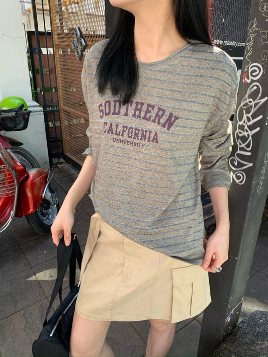 🏏 休閒風撞色字間條TEE