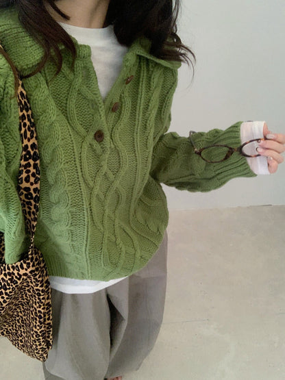 // 復古感重工麻花鈕扣翻領NT