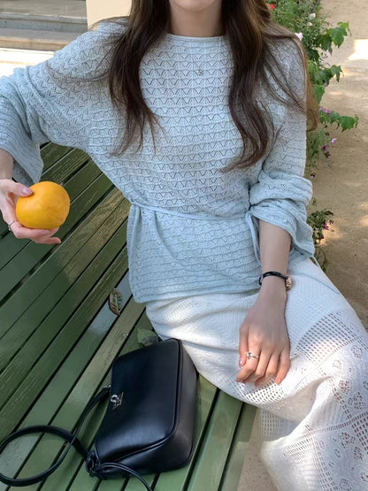 // 美美鈎花織紋連綁帶線衫