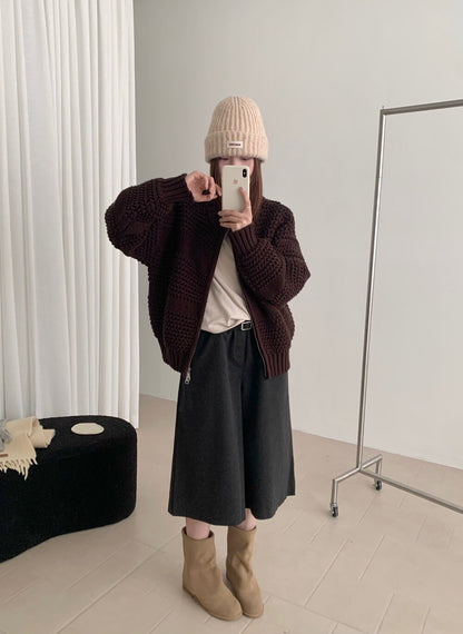 // 重工粗針織肌理感拉鍊CD