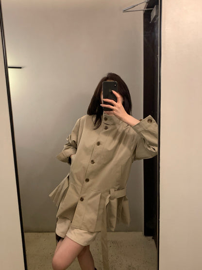 // 設計感百褶腳可立領trench coat